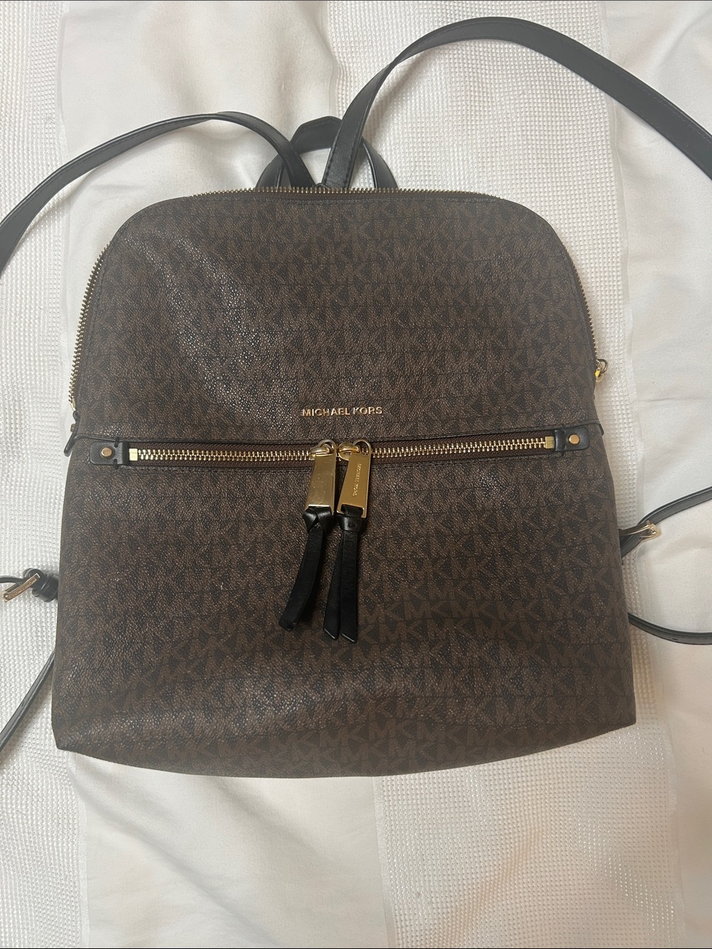 Michael Kors Dark Brown Logo Backpack with Gold Hardware
